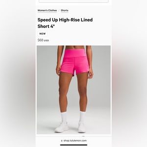 Brand NWT Lululemon Speed Up Short in Sonic Pink, size 4 and 4” Inseam
